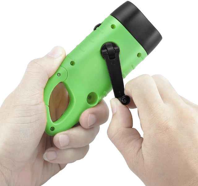 Alt view image 2 of 7 - 2-Pack Hand Crank Solar Powered LED Flashlight, Emergency Survival Flashlight with Dynamo Carbiner, Light Green