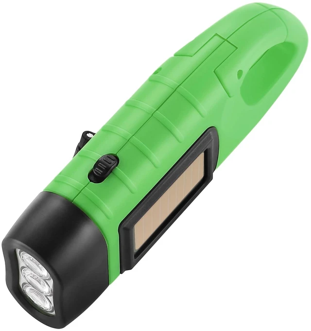 Alt view image 4 of 7 - 2-Pack Hand Crank Solar Powered LED Flashlight, Emergency Survival Flashlight with Dynamo Carbiner, Light Green