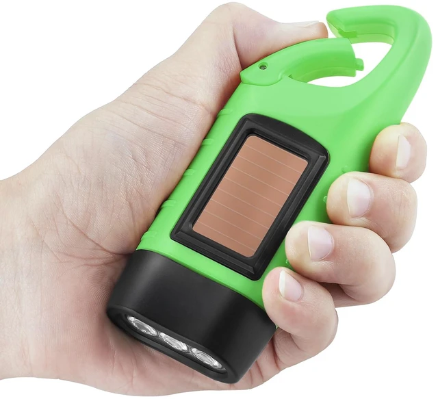 Alt view image 3 of 7 - 2-Pack Hand Crank Solar Powered LED Flashlight, Emergency Survival Flashlight with Dynamo Carbiner, Light Green