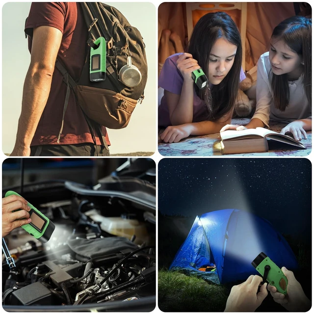 Alt view image 6 of 7 - 2-Pack Hand Crank Solar Powered LED Flashlight, Emergency Survival Flashlight with Dynamo Carbiner, Light Green