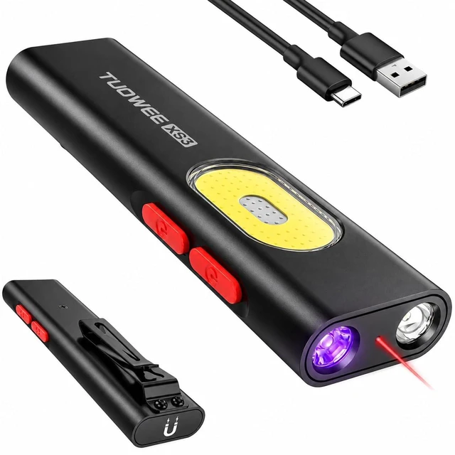 Main image of EDC Flat Flashlight Rechargeable, 1000 Lumens Pocket Flashlight with White LED,UV and Red Light, 10 Modes Small Flash Light with Magnetic Base, USB-C Charging, Waterproof for Outdoors, Emergency, Work