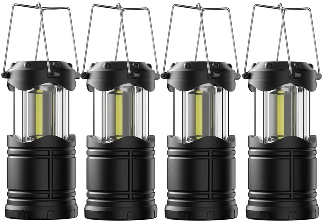 Main image of LED Camping Lantern, 4 Pack Battery Powered Flashlight for Power Outages, Portable Collapsible Hanging Light Essential for Home, Outdoor, Emergency Lamp Survival Kit Gear for Hurricane, Black