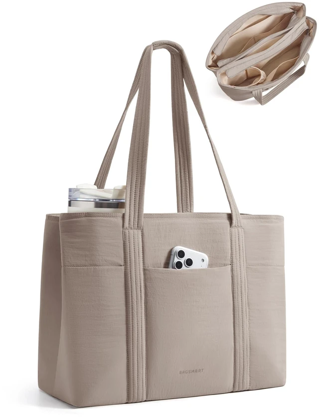 Main image of Tote Bag for Women with Compartments Work Tote Bag with Zipper | 21.5L Shoulder Handbag with Inner 40oz Tumbler Pocket, Fits 15.6" Laptop, Open-top Compartment for College Teacher Nurse
