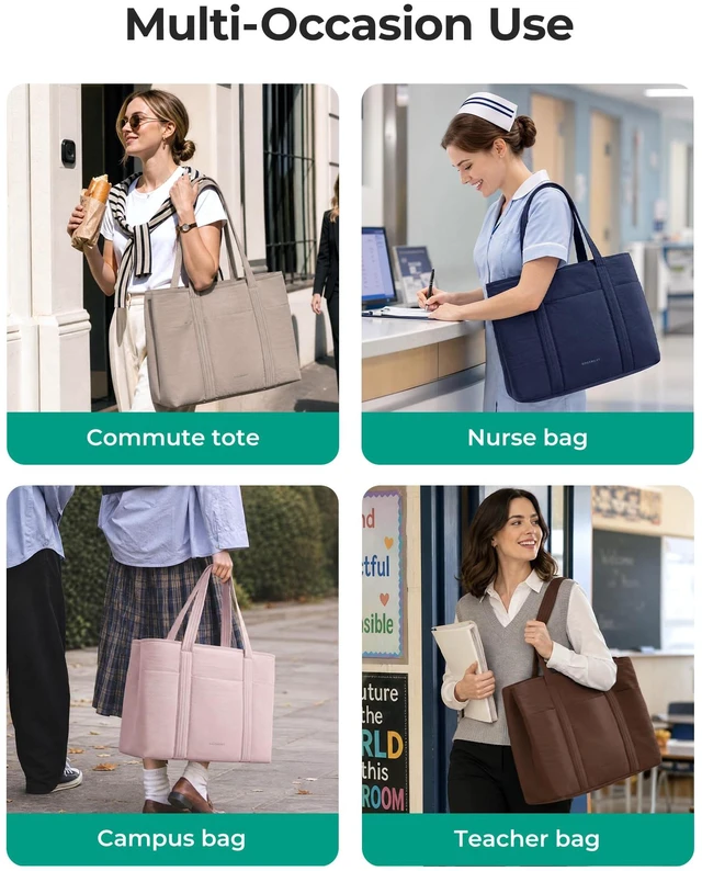 Alt view image 2 of 7 - Tote Bag for Women with Compartments Work Tote Bag with Zipper | 21.5L Shoulder Handbag with Inner 40oz Tumbler Pocket, Fits 15.6" Laptop, Open-top Compartment for College Teacher Nurse