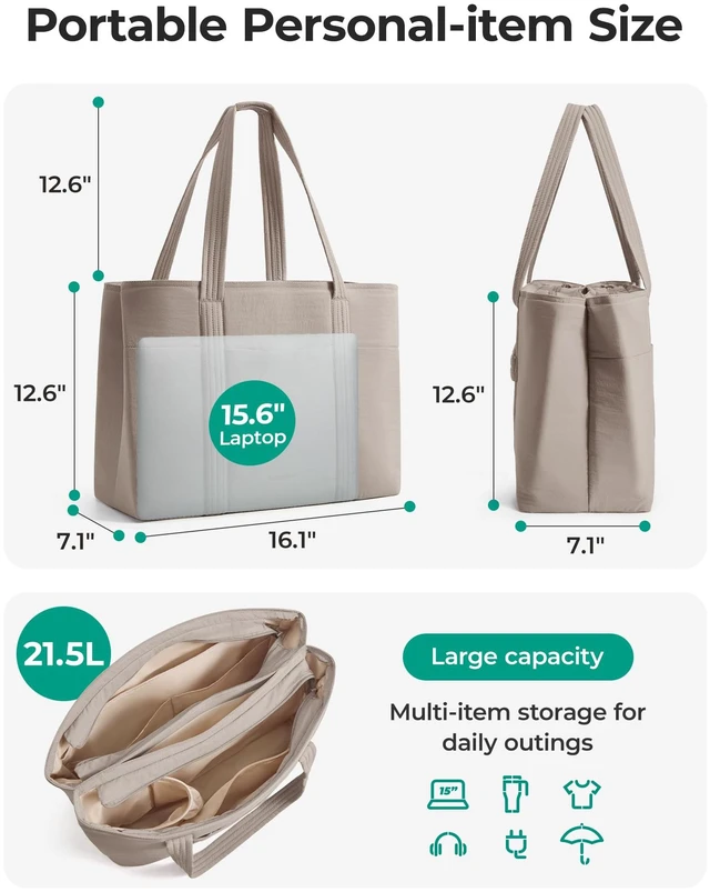Alt view image 5 of 7 - Tote Bag for Women with Compartments Work Tote Bag with Zipper | 21.5L Shoulder Handbag with Inner 40oz Tumbler Pocket, Fits 15.6" Laptop, Open-top Compartment for College Teacher Nurse