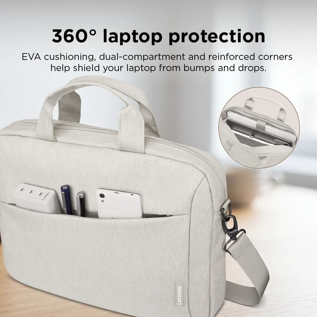 Alt view image 2 of 7 - 16" Laptop Bag T210 (ECO), Water-Resistant Laptop Sleeve Case with EVA Protective Padding, Dual Compartments, Travel Strap, Eco-Friendly Recycled Material, Fits Up to 16-Inch Laptops, Beige