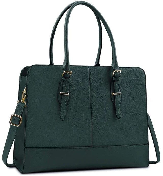Main image of Women Laptop Bag Leather Work Tote 15.6 Inch Laptop Computer Bag for women | Business Shoulder Messenger Bag, Waterproof Office Handbag for Professional Teacher Nurse Carryall, Green