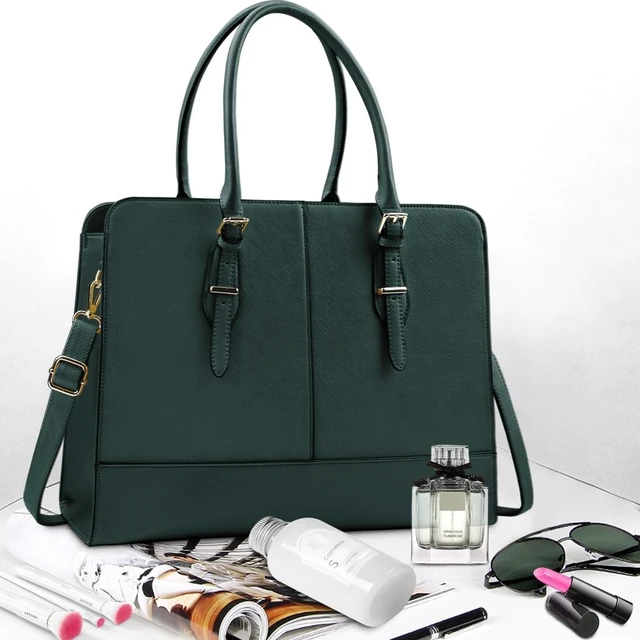 Alt view image 3 of 7 - Women Laptop Bag Leather Work Tote 15.6 Inch Laptop Computer Bag for women | Business Shoulder Messenger Bag, Waterproof Office Handbag for Professional Teacher Nurse Carryall, Green