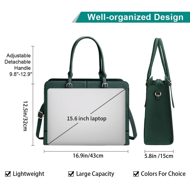 Alt view image 5 of 7 - Women Laptop Bag Leather Work Tote 15.6 Inch Laptop Computer Bag for women | Business Shoulder Messenger Bag, Waterproof Office Handbag for Professional Teacher Nurse Carryall, Green