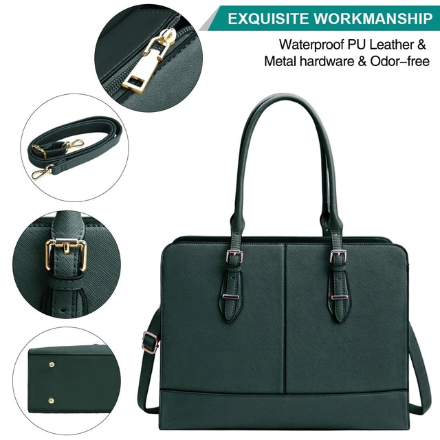 Alt view image 6 of 7 - Women Laptop Bag Leather Work Tote 15.6 Inch Laptop Computer Bag for women | Business Shoulder Messenger Bag, Waterproof Office Handbag for Professional Teacher Nurse Carryall, Green