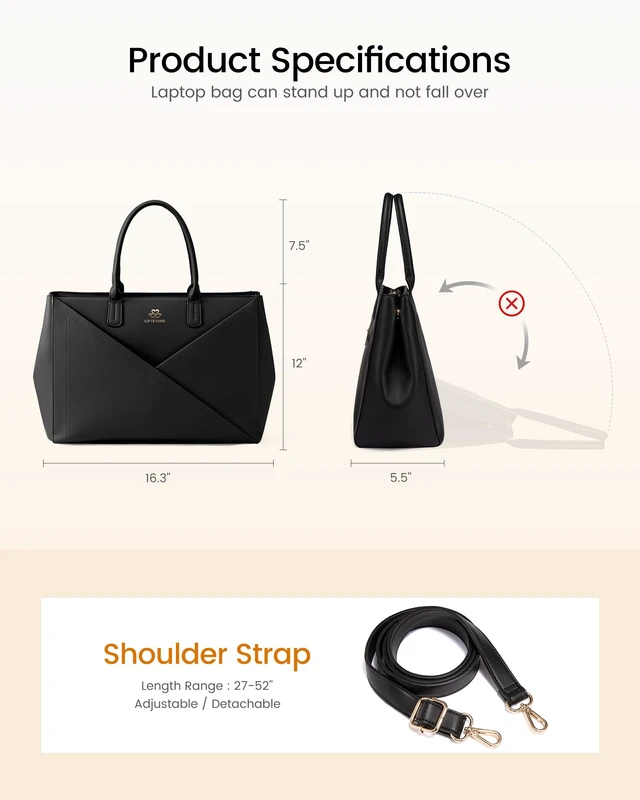 Alt view image 6 of 6 - Laptop Work Tote Bag for Women with Large Cup Holder, 16 Inch | Computer Bags Business Office Briefcase Handbag, Teacher Tote Bag, Double Laptop Protection, PU Leather, Large Capacity