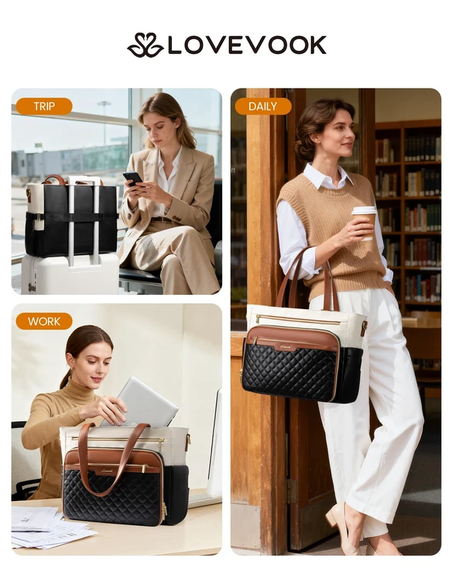 Alt view image 5 of 7 - Teacher Tote Bag Soft PU Leather Work Briefcase Quilted Laptop Bag | 3 Large Cup Holders, Waterproof Work Tote Bags for Women Nurse Bag Bible Bag Laptop Purse College Office Computer Handbag