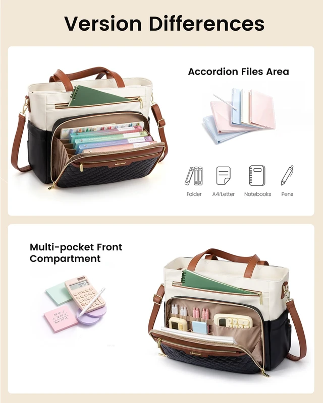 Alt view image 6 of 7 - Teacher Tote Bag Soft PU Leather Work Briefcase Quilted Laptop Bag | 3 Large Cup Holders, Waterproof Work Tote Bags for Women Nurse Bag Bible Bag Laptop Purse College Office Computer Handbag