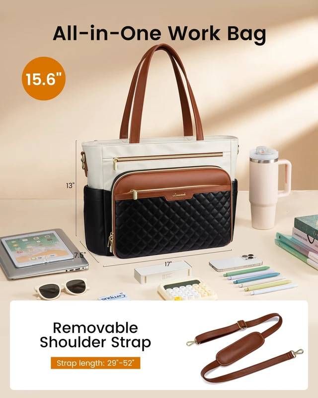 Alt view image 7 of 7 - Teacher Tote Bag Soft PU Leather Work Briefcase Quilted Laptop Bag | 3 Large Cup Holders, Waterproof Work Tote Bags for Women Nurse Bag Bible Bag Laptop Purse College Office Computer Handbag