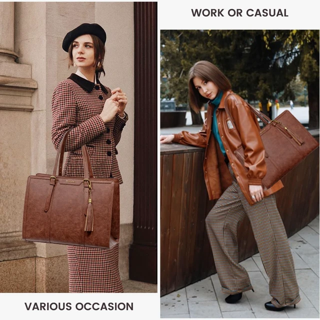 Alt view image 2 of 6 - Laptop Tote Bag for Women,15.6 Inch Vintage Work Bag with Clutch,Large Leather Laptop Purse with Cup Holder for Teacher,Office