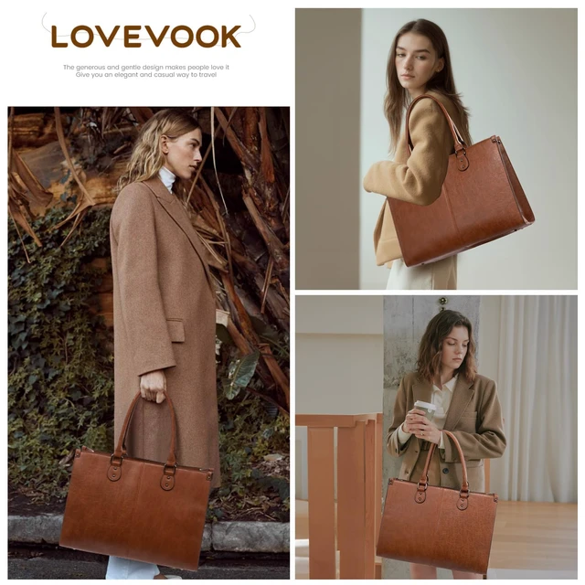 Alt view image 2 of 7 - Laptop Tote Bag for Women, 15.6 Inch Professional Work Bag with Matching Clutch, Waterproof Vintage Leather Computer Tote for Office, Business Travel & Daily Use, Gift for Women