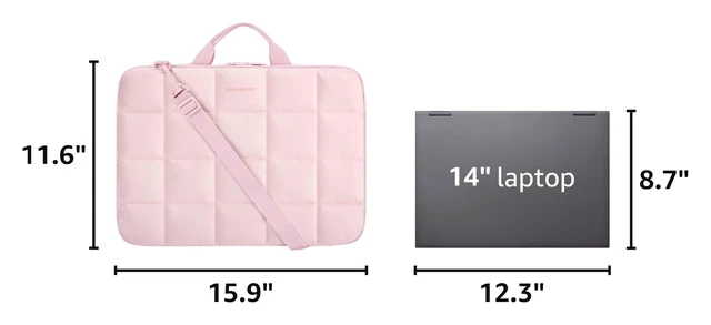 Alt view image 3 of 7 - Laptop Case with Handle, Puffy Laptop Sleeve Bag for Women | MacBook Case with Shoulder Strap for Dell, HP, Lenovo, MacBook Air/Pro, 15-15.6 inch Pink