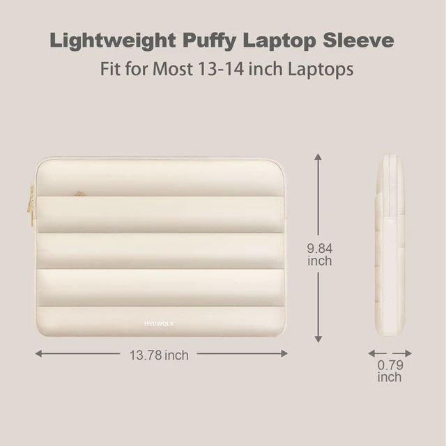 Alt view image 4 of 7 - Laptop Case 13.3 inch,13-13.3 inch Puffy Laptop Sleeve Bag, Sand | Compatible with MacBook Neo/Air 13 13.6/Pro 13/Pro 14,HP Dell ASUS Lenovo Notebook,Polyester Horizontal Bag with Back Belt