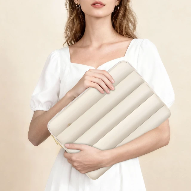Alt view image 6 of 7 - Laptop Case 13.3 inch,13-13.3 inch Puffy Laptop Sleeve Bag, Sand | Compatible with MacBook Neo/Air 13 13.6/Pro 13/Pro 14,HP Dell ASUS Lenovo Notebook,Polyester Horizontal Bag with Back Belt