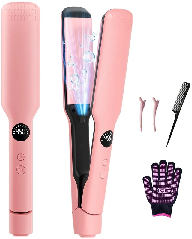 Main image of Hair Straightener,11 Temp, Ceramic Floating Plate with LED Display,Wide Flat Iron, Negative Ion, Auto Shut-Off & Global Voltage, Pink