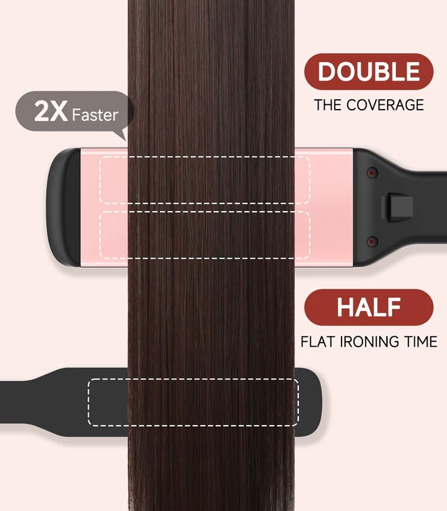 Alt view image 3 of 7 - Hair Straightener,11 Temp, Ceramic Floating Plate with LED Display,Wide Flat Iron, Negative Ion, Auto Shut-Off & Global Voltage, Pink