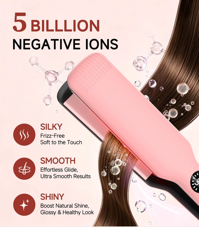 Alt view image 5 of 7 - Hair Straightener,11 Temp, Ceramic Floating Plate with LED Display,Wide Flat Iron, Negative Ion, Auto Shut-Off & Global Voltage, Pink