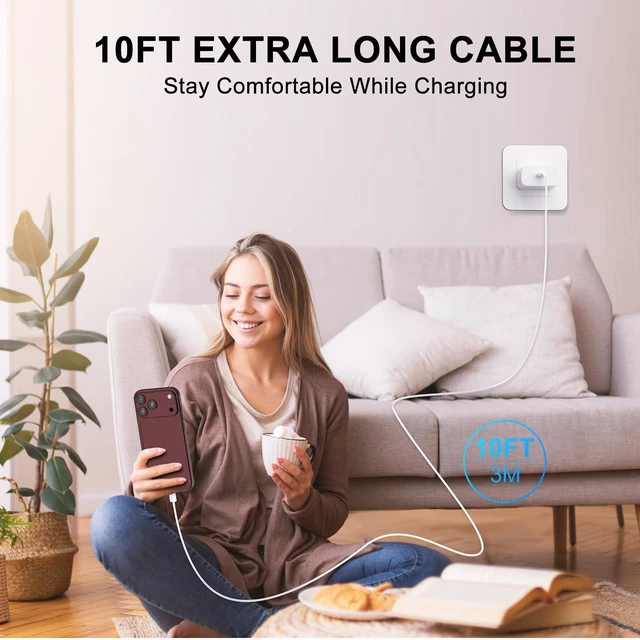Alt view image 7 of 7 - iPhone 18 Pro Max Charger Fast Charging,60W iPhone Duo USB C Super Charger For New iPhone 18 Charger with 10 FT Long Type C Fast Charging Cable Cord for iPhone 18 Pro Max/Pro/Duo/17/16/ProMax/Pro/S26
