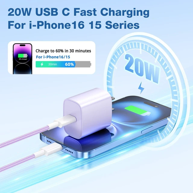 Alt view image 4 of 7 - for iPhone 18 17 16 15 Charger Fast Charging 4 Pack 20W USB C Wall Charger | Charging Block with 6FT USB C Charging Cable for iPhone 18/17/16/15 Pro Max/15 Pro/15/15 Plus,iPad Pro 12.9"/11",iPad Air
