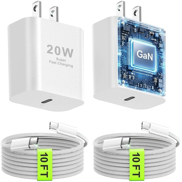 Main image of 20W USB C Fast Charger for iPhone, 2-Pack with 10FT Braided Cable | Fast Type C charging for iPhone 18 Pro Max/18 Pro/Duo/17/17 Pro/17 Pro Max/17e/16/16 Pro/16e/15 Series