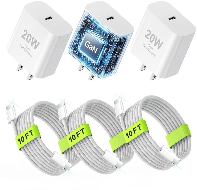 Main image of 20W USB C Fast Charger for iPhone, 3-Pack with 10FT Braided Cable | Fast Type C charging for iPhone 18 Pro Max/18 Pro/Duo/17/17 Pro/17 Pro Max/17e/16/16 Pro/16e/15 Series