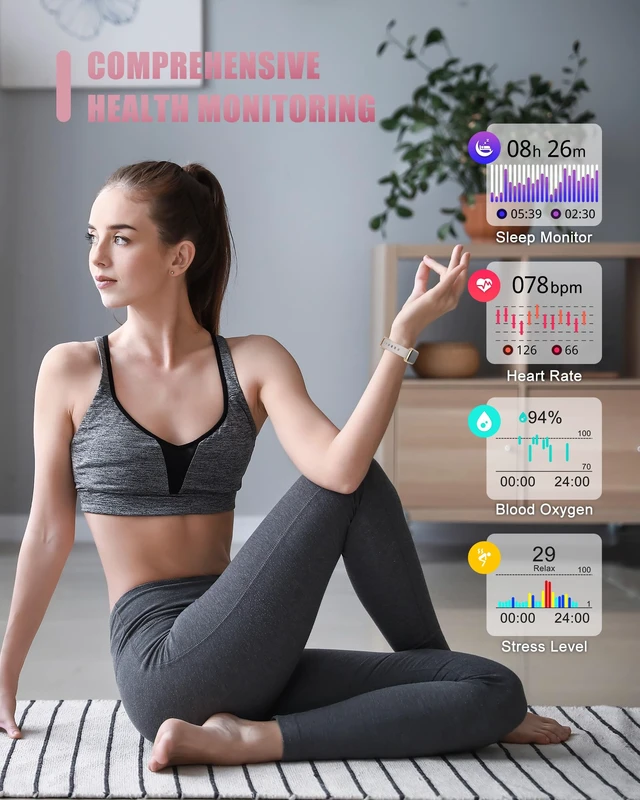 Alt view image 3 of 7 - Fitness Tracker, Smart Watch for Women Men with 24/7 Heart Rate/Blood Pressure/Blood Oxygen Monitor,Sleep Tracker,Step & Calorie Counter, IP68 Waterproof Fitness Watches Compatible with Android&iPhone