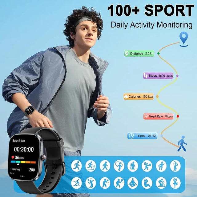 Alt view image 4 of 7 - Smart Watch for Men, 1.91" NEW Smartwatch(Answer/Bluetooth Call), Fitness Tracker Watch with 24/7 Heart Rate, Reloj with Sleep Monitor//Step/Calories/110+ Sport Modes/IP68 Waterproof, for Android iOS