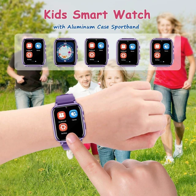 Alt view image 2 of 7 - Kids Smart Watch for Boys and Girls, 1.69" Touchscreen, Purple | 26 Puzzle Games, Camera, Music & Video Player, Pedometer, School Mode, 1GB SD Card, 2 Screen Protectors