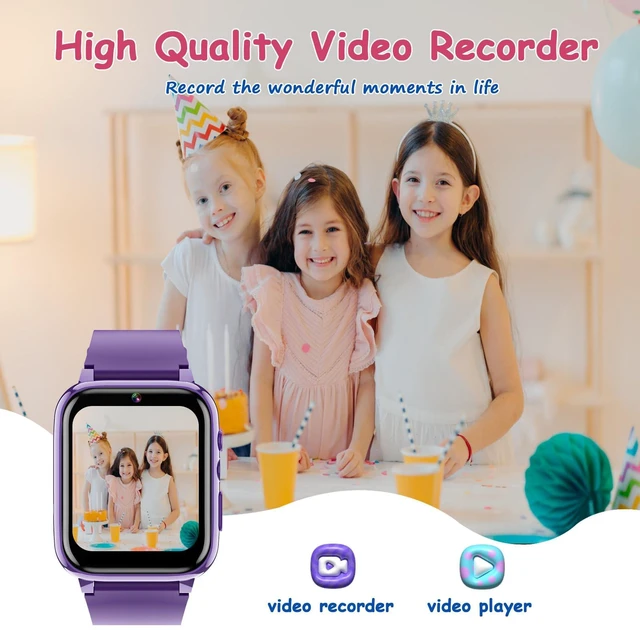 Alt view image 3 of 7 - Kids Smart Watch for Boys and Girls, 1.69" Touchscreen, Purple | 26 Puzzle Games, Camera, Music & Video Player, Pedometer, School Mode, 1GB SD Card, 2 Screen Protectors