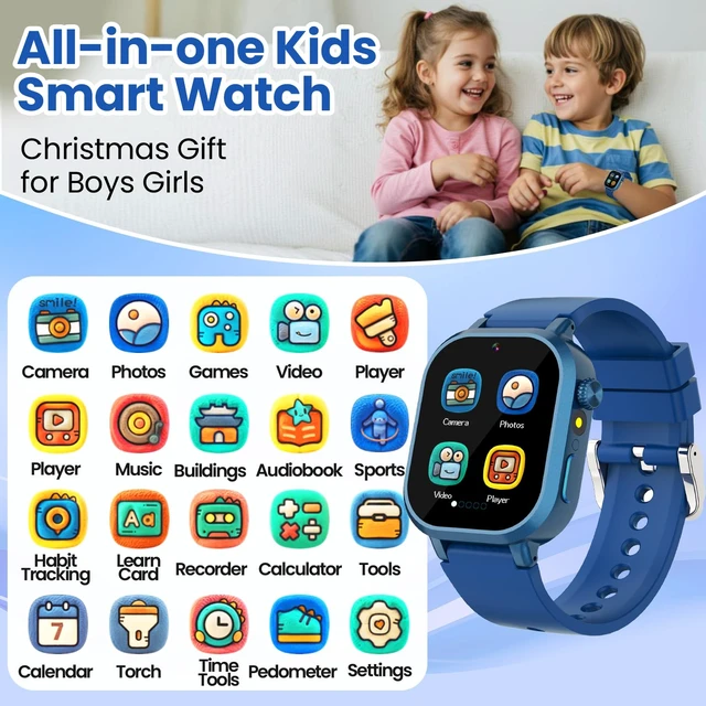 Alt view image 2 of 7 - Waterproof Smart Watch for Kids Boys Ages 5-12 with 39 Games, HD Camera, Video, Music, Habit Tracking, Alarm, Pedometer, Kids Smart Watch Chrismars Birthday Gift for Boys Age 5 6 7 8(Blue)