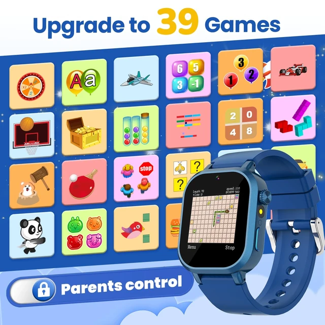 Alt view image 5 of 7 - Waterproof Smart Watch for Kids Boys Ages 5-12 with 39 Games, HD Camera, Video, Music, Habit Tracking, Alarm, Pedometer, Kids Smart Watch Chrismars Birthday Gift for Boys Age 5 6 7 8(Blue)
