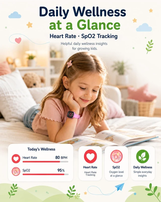 Alt view image 3 of 7 - Smart Watch for Kids No App No Phone Required, Fitness Tracker Watch for Kids with Heart Rate, Blood Oxygen, Sleep Monitor, Pedometer, Puzzle Games, Music, Audio Stories Boys Girls 4-12 Pink