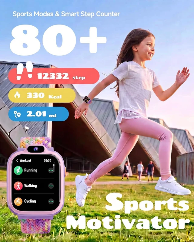 Alt view image 3 of 7 - Kids Smart Watch, Fitness Tracker with Camera Boys Girls 3-14 | Pedometer, Heart Rate, Sleep Tracker, Waterproof, Puzzle Games, Music, Video, Photo, Alarm, 80+ Sports, 100+ Dials, Gift