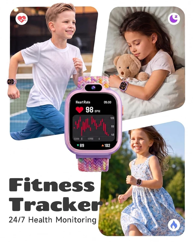 Alt view image 4 of 7 - Kids Smart Watch, Fitness Tracker with Camera Boys Girls 3-14 | Pedometer, Heart Rate, Sleep Tracker, Waterproof, Puzzle Games, Music, Video, Photo, Alarm, 80+ Sports, 100+ Dials, Gift