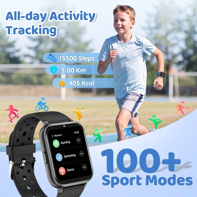 Alt view image 3 of 7 - Smart Watch for Kids 1.83" Fitness Tracker with Pedometer Heart Rate Black | Sleep Monitor, IP68 Waterproof, Activity, 100+Sport Mode, Video, Camera, Music, Games, Dual Bands,Gift for Boys Girls 4-15