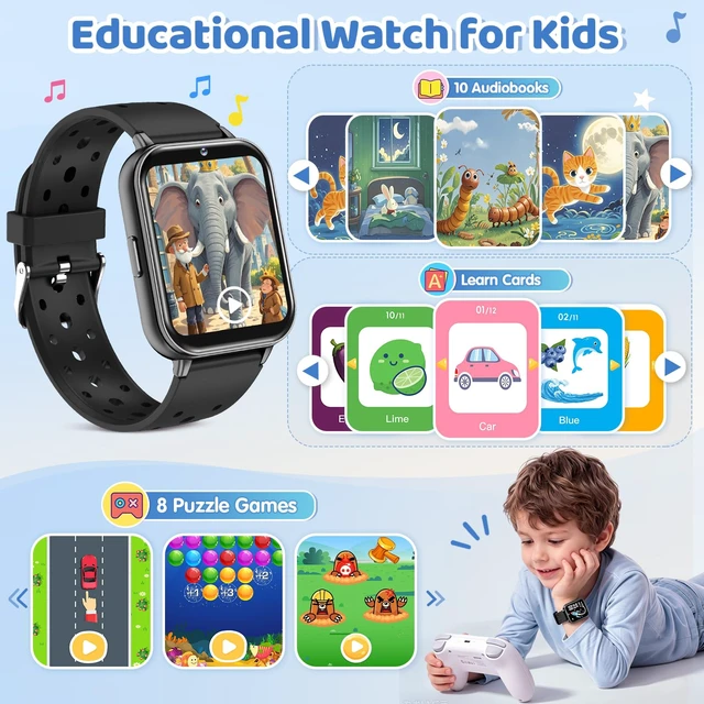 Alt view image 6 of 7 - Smart Watch for Kids 1.83" Fitness Tracker with Pedometer Heart Rate Black | Sleep Monitor, IP68 Waterproof, Activity, 100+Sport Mode, Video, Camera, Music, Games, Dual Bands,Gift for Boys Girls 4-15
