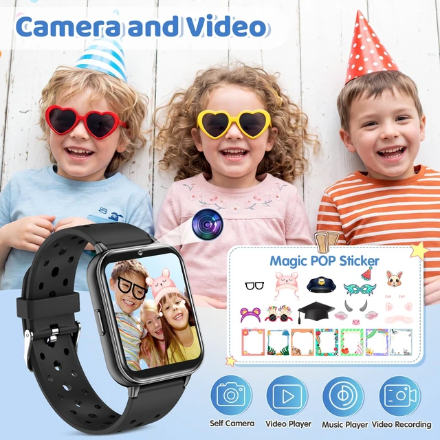 Alt view image 5 of 7 - Smart Watch for Kids 1.83" Fitness Tracker with Pedometer Heart Rate Black | Sleep Monitor, IP68 Waterproof, Activity, 100+Sport Mode, Video, Camera, Music, Games, Dual Bands,Gift for Boys Girls 4-15