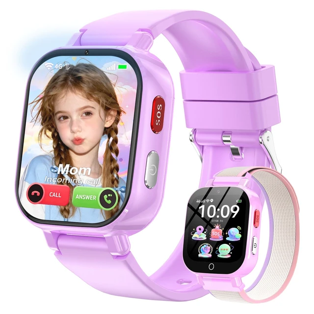 Main image of 4G Kids Smart Watch Boys Girls,GPS Tracker Watch Phone Video SOS Voice Chat | IP68 Smartwatch Gift for Teens 4-12 Years with SIM Card School Mode WIFI SMS Camera Clock Sports Parental APP,(Jet Purple)
