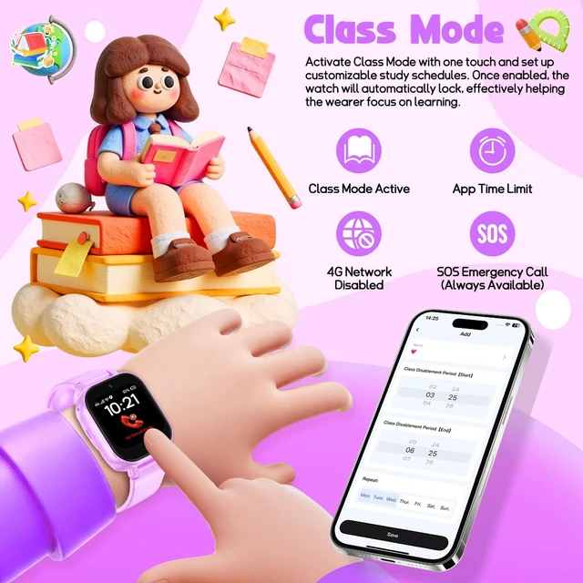 Alt view image 5 of 7 - 4G Kids Smart Watch Boys Girls,GPS Tracker Watch Phone Video SOS Voice Chat | IP68 Smartwatch Gift for Teens 4-12 Years with SIM Card School Mode WIFI SMS Camera Clock Sports Parental APP,(Jet Purple)