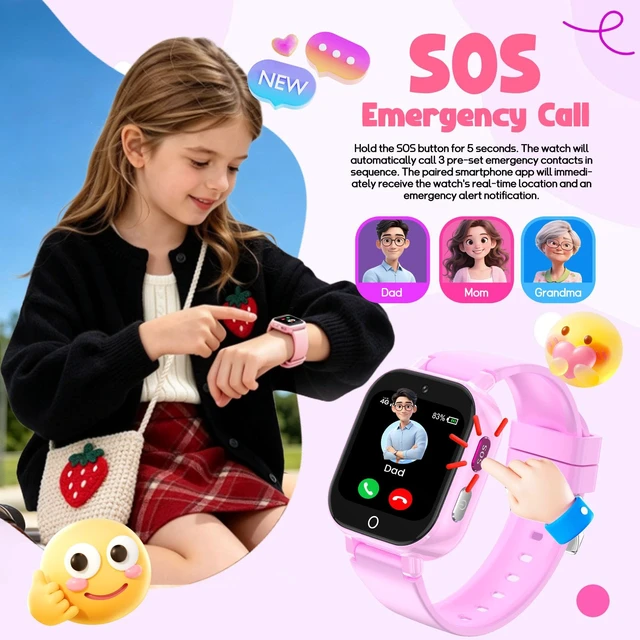 Alt view image 4 of 7 - 4G Kids Smart Watch Boys Girls,GPS Tracker Watch Phone Video SOS Voice Chat | IP68 Smartwatch Gift for Teens 4-12 Years with SIM Card School Mode WIFI SMS Camera Clock Sports Parental APP,(Jet Purple)