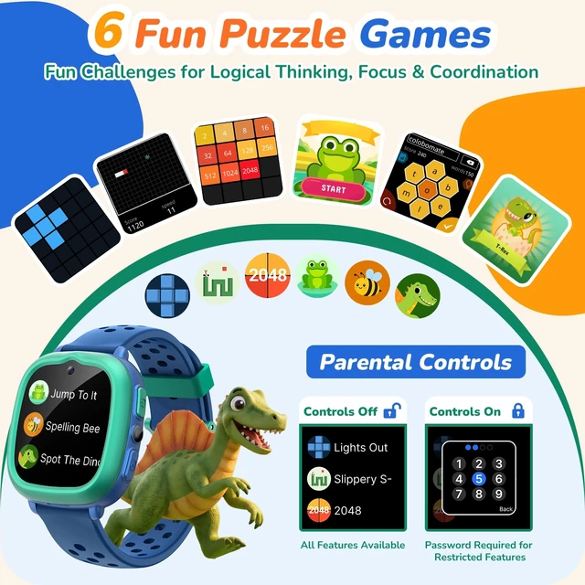 Alt view image 5 of 7 - Kids Smart Watch, Birthday Gift Toy for Girls and Boys Ages 4-12,Blue | No Phone/App Needed,Camera, Parent-Controlled Games, Stories & Songs, Pet Faces, Steps, 14-Day Battery, IP68,2 Bands & Bezels