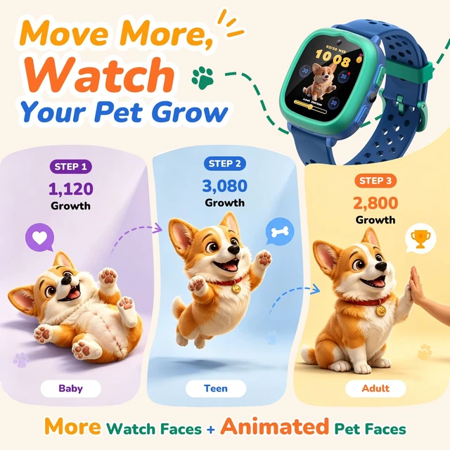 Alt view image 6 of 7 - Kids Smart Watch, Birthday Gift Toy for Girls and Boys Ages 4-12,Blue | No Phone/App Needed,Camera, Parent-Controlled Games, Stories & Songs, Pet Faces, Steps, 14-Day Battery, IP68,2 Bands & Bezels