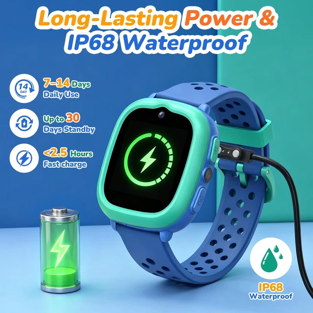 Alt view image 7 of 7 - Kids Smart Watch, Birthday Gift Toy for Girls and Boys Ages 4-12,Blue | No Phone/App Needed,Camera, Parent-Controlled Games, Stories & Songs, Pet Faces, Steps, 14-Day Battery, IP68,2 Bands & Bezels