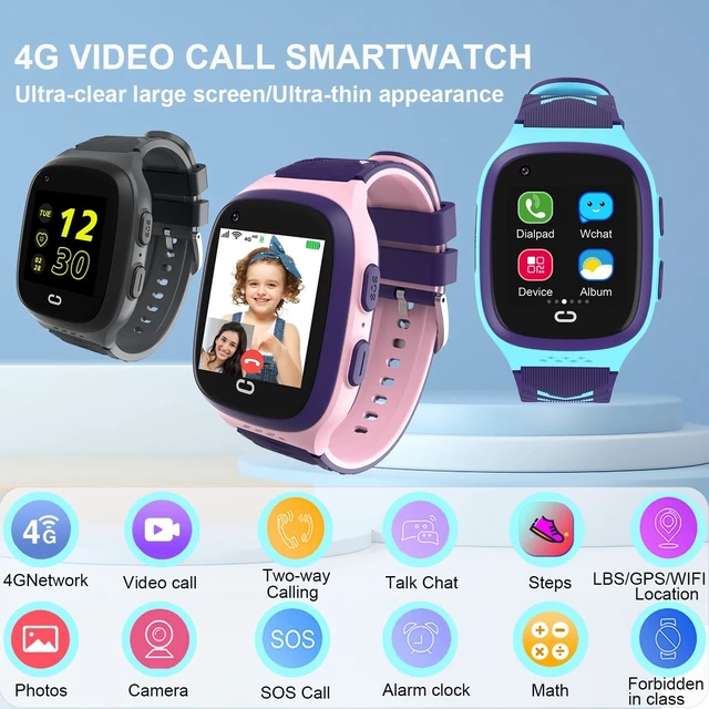 Alt view image 2 of 7 - 4G Kids Smart Watch with GPS Tracker Two Way Calling Camera Video Voice Chat SOS Pedometer Stopwatch Waterproof School Mode Alarm Clock Puzzle Games Smartwatches Gift for Boys Girls Age 4-12