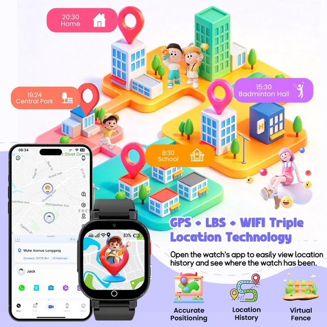 Alt view image 3 of 7 - 4G Kids Smart Watch Boys Girls,GPS Tracker Watch Phone Video SOS Voice Chat | IP68 Smartwatch Gift for Teens 4-12 Years with SIM Card School Mode WIFI SMS Camera Clock Sports Parental APP